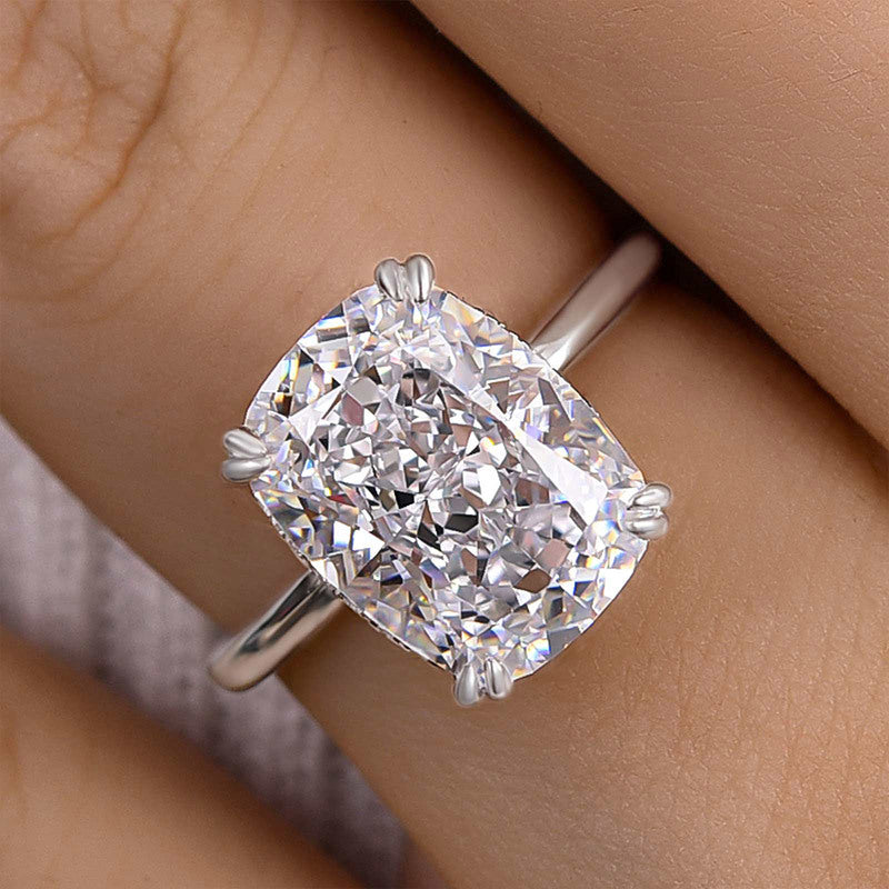 7.0ct White Gold Cushion Simulated Diamond Ring with Double Prongs