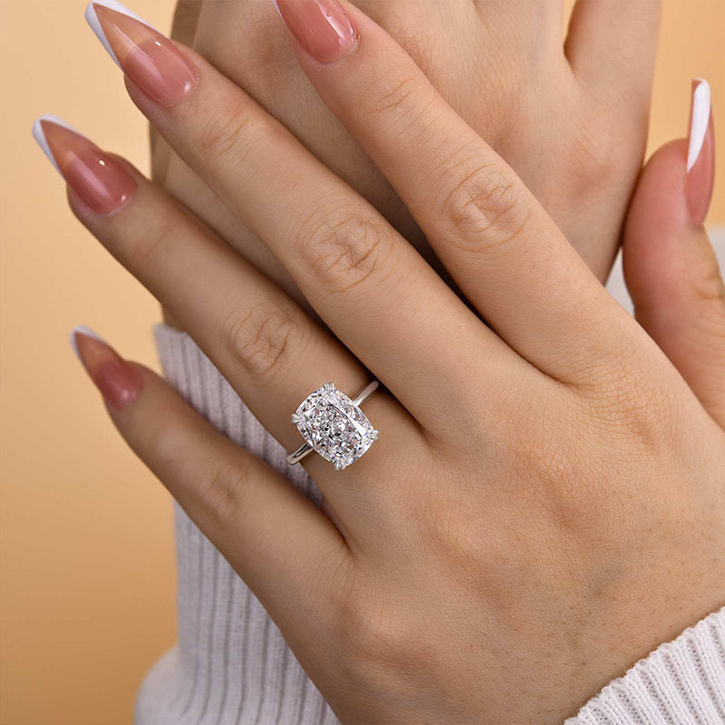 7.0ct White Gold Cushion Simulated Diamond Ring with Double Prongs