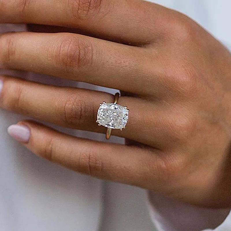 8.0ct Gold Cushion Cut Simulated Diamond Ring with Double Prongs