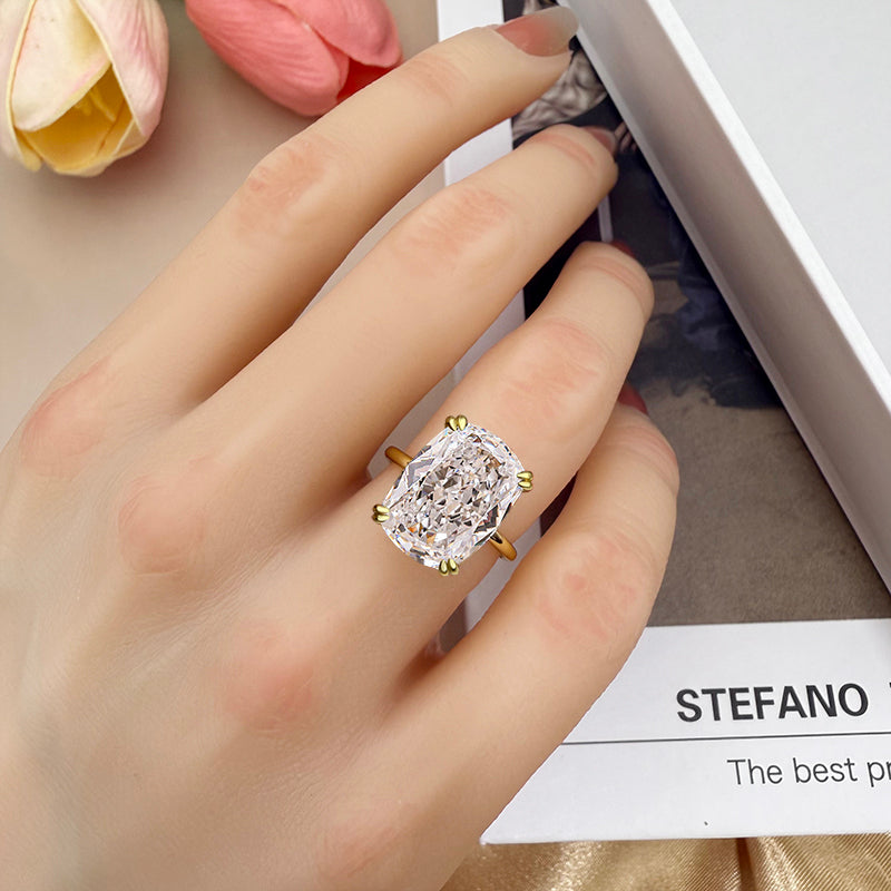 8.0ct Gold Cushion Cut Simulated Diamond Ring with Double Prongs