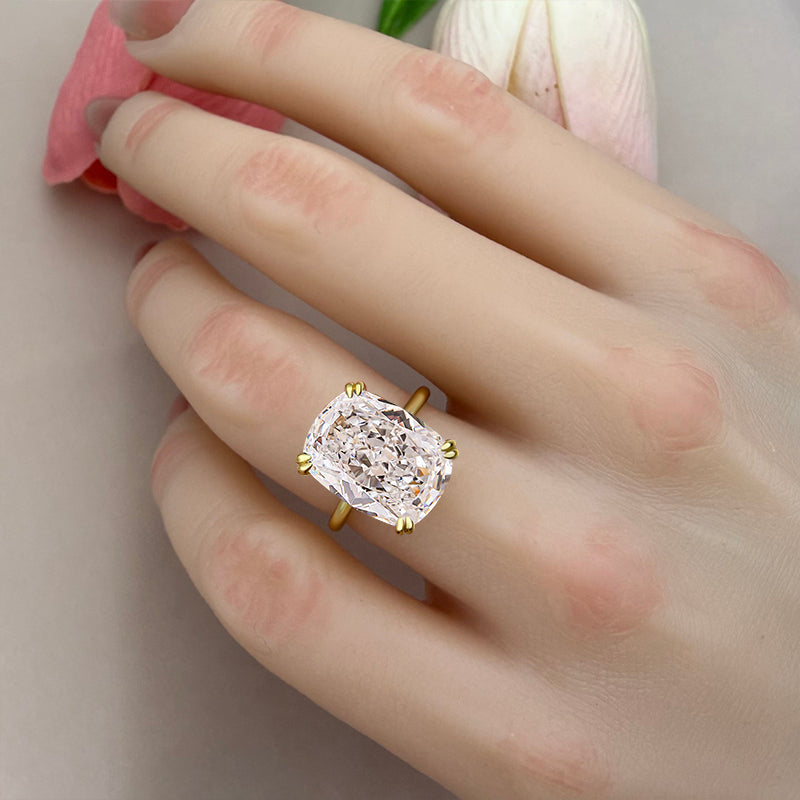 8.0ct Gold Cushion Cut Simulated Diamond Ring with Double Prongs