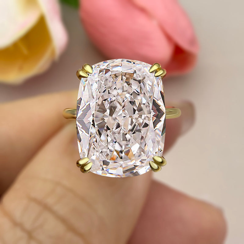 8.0ct Gold Cushion Cut Simulated Diamond Ring with Double Prongs