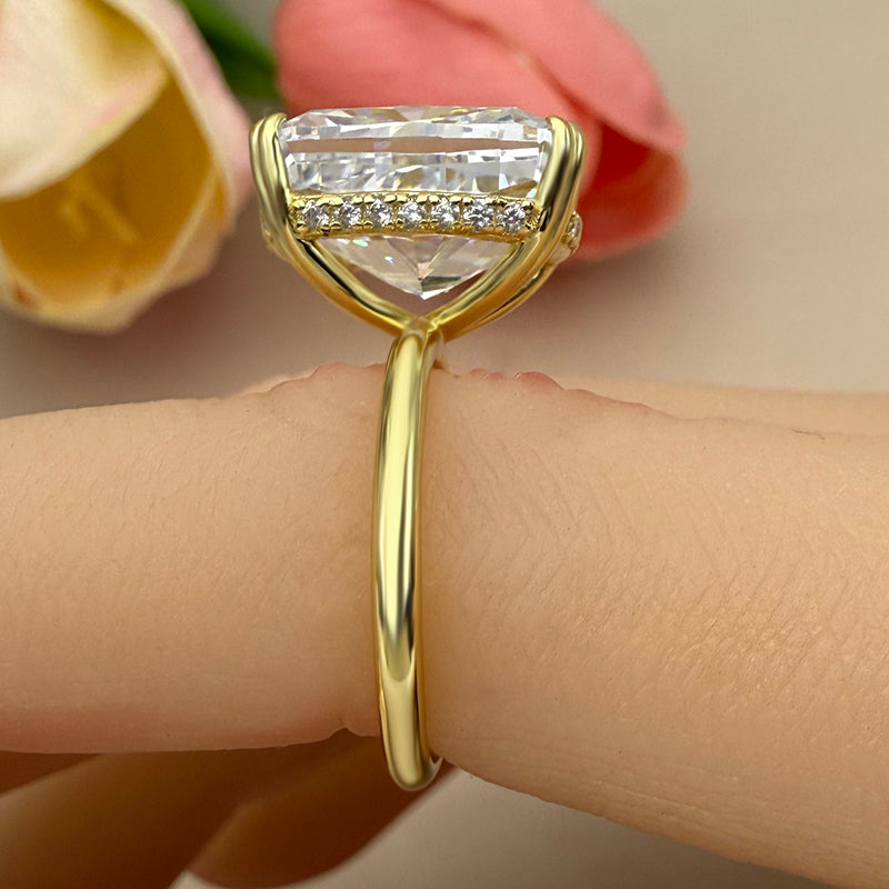 8.0ct Gold Cushion Cut Simulated Diamond Ring with Double Prongs