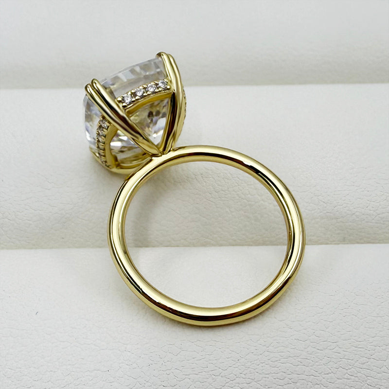 8.0ct Gold Cushion Cut Simulated Diamond Ring with Double Prongs