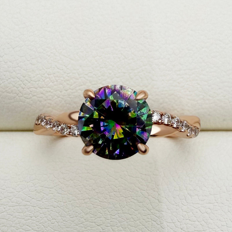 Rose Gold Alexandrite Pear Cut Twist Engagement Ring with Simulated Diamond