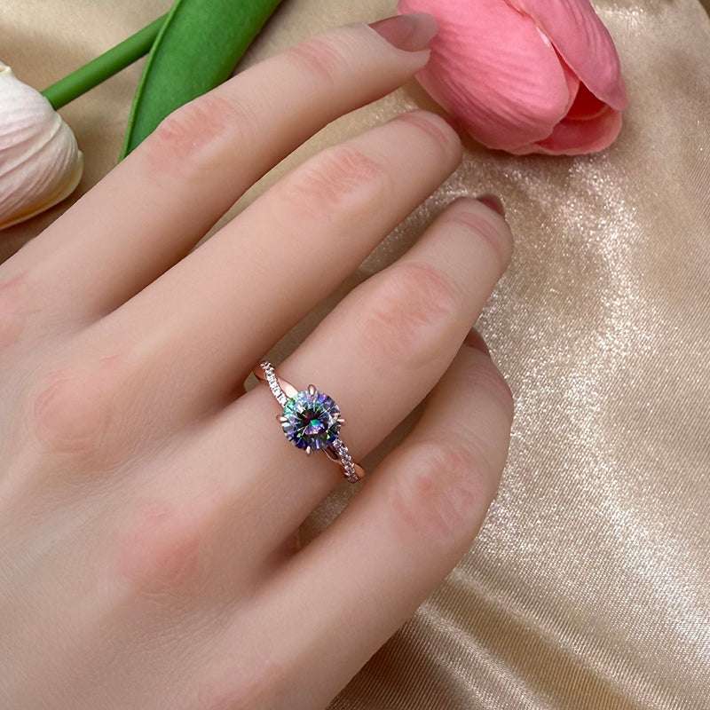 Alexandrite Rose Gold Twist Round Cut Engagement Ring
