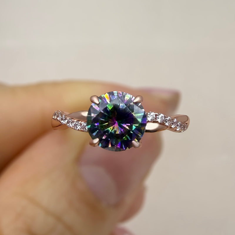 Rose Gold Alexandrite Pear Cut Twist Engagement Ring with Simulated Diamond