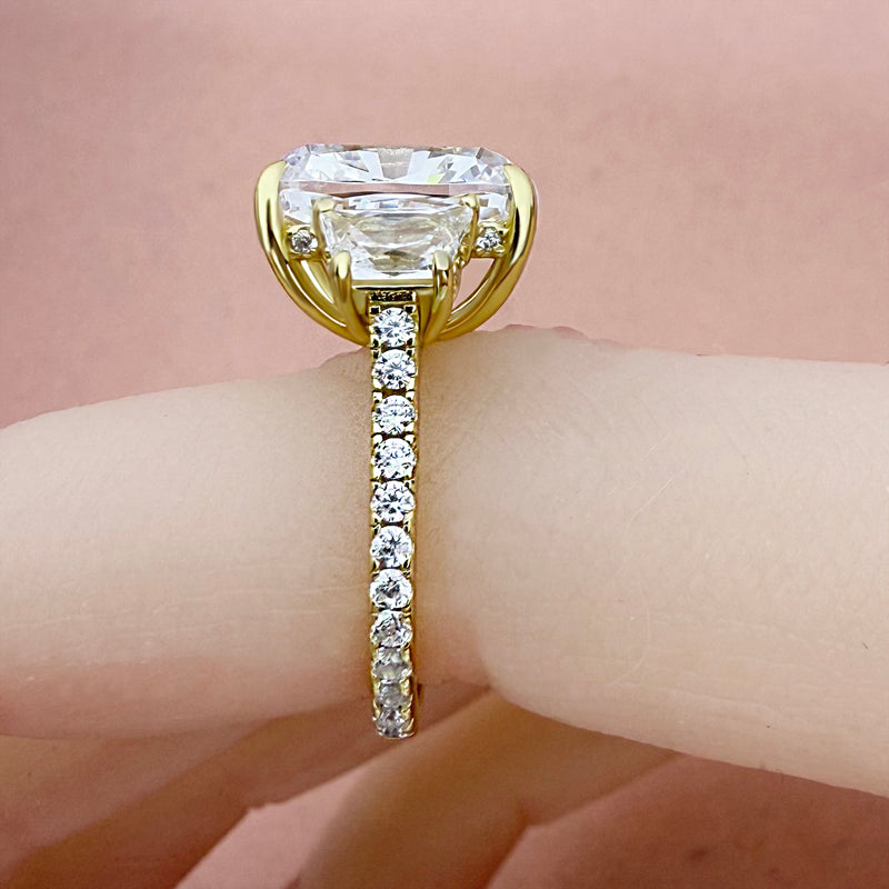 7.0Ct Cushion Sona Diamond Gold-Plated Three Stone Engagement Ring