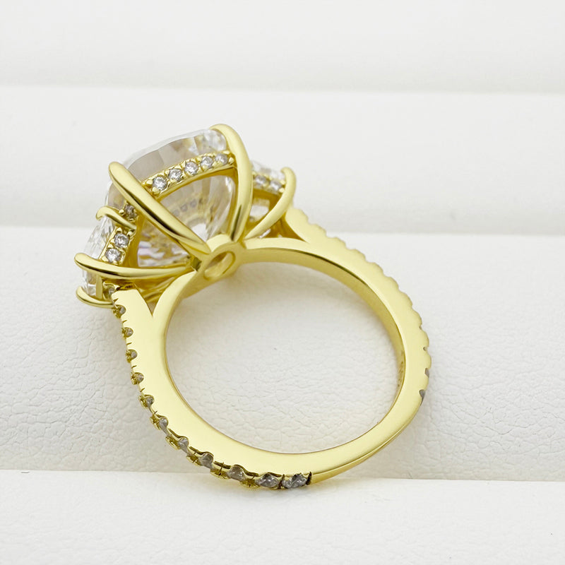 7.0Ct Cushion Sona Diamond Gold-Plated Three Stone Engagement Ring