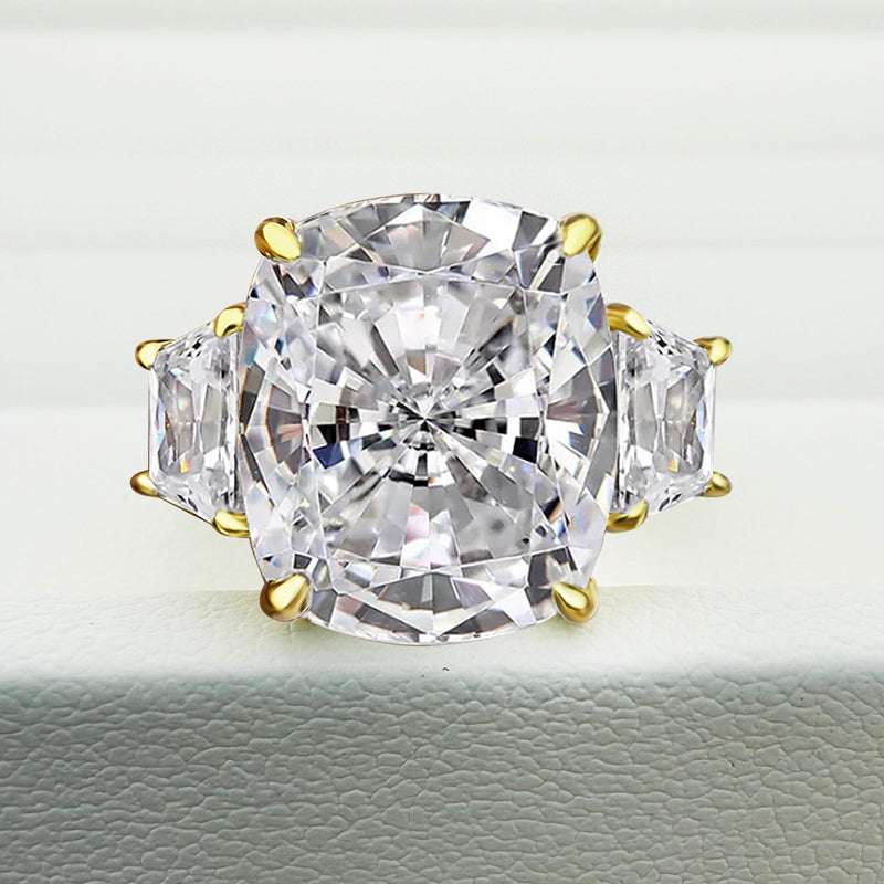 Noble Yellow Gold Cushion Cut Three Stone Engagement Ring