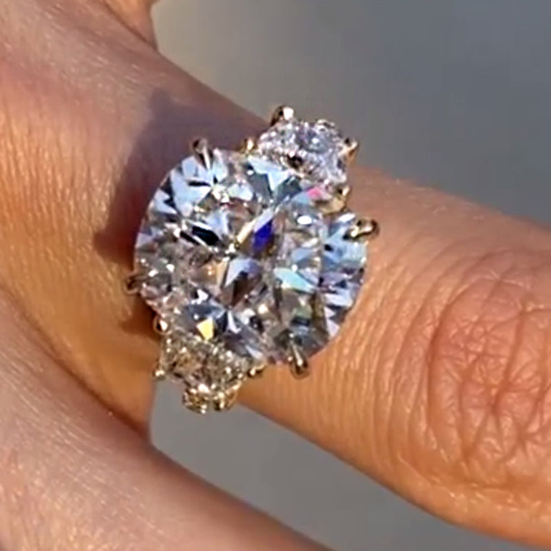 7.0Ct Cushion Sona Diamond Gold-Plated Three Stone Engagement Ring