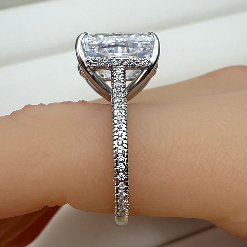 8.0Ct Cushion Cut D-White Sona Diamond Engagement Ring, White Gold Plated