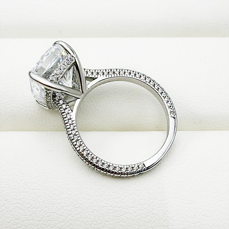 8.0Ct Cushion Cut D-White Sona Diamond Engagement Ring, White Gold Plated