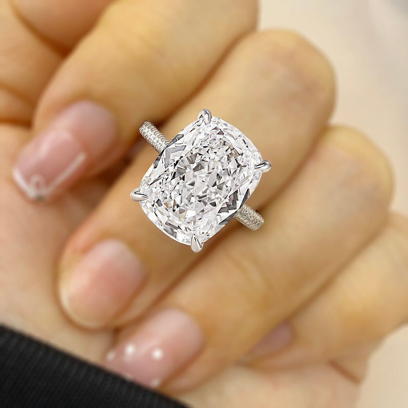 8.0Ct Cushion Cut D-White Sona Diamond Engagement Ring, White Gold Plated