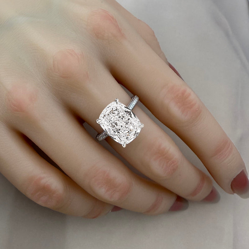 8.0Ct Cushion Cut D-White Sona Diamond Engagement Ring, White Gold Plated