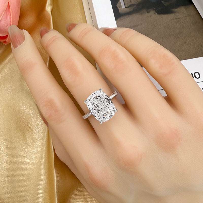 Stunning White Gold Cushion Cut Simulated Diamond Engagement Ring In Sterling Silver
