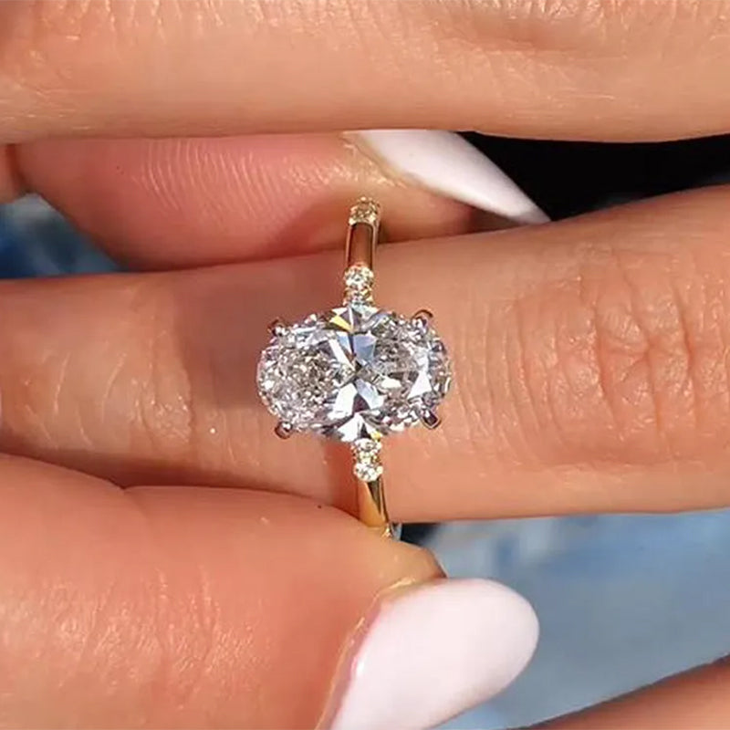 2.5Ct Oval Sona Diamond Gold-Plated Sterling Silver Engagement Ring