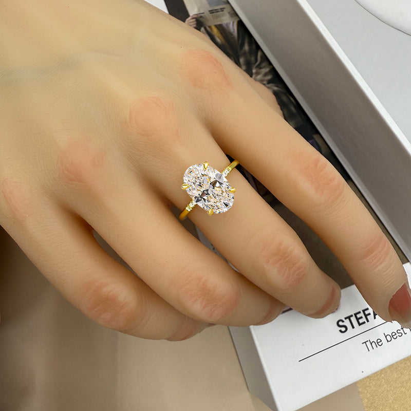 2.5Ct Oval Sona Diamond Gold-Plated Sterling Silver Engagement Ring