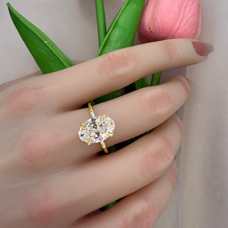 2.5Ct Oval Sona Diamond Gold-Plated Sterling Silver Engagement Ring