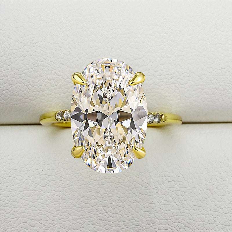 Lovely Yellow Gold Oval Cut Engagement Ring In Sterling Silver
