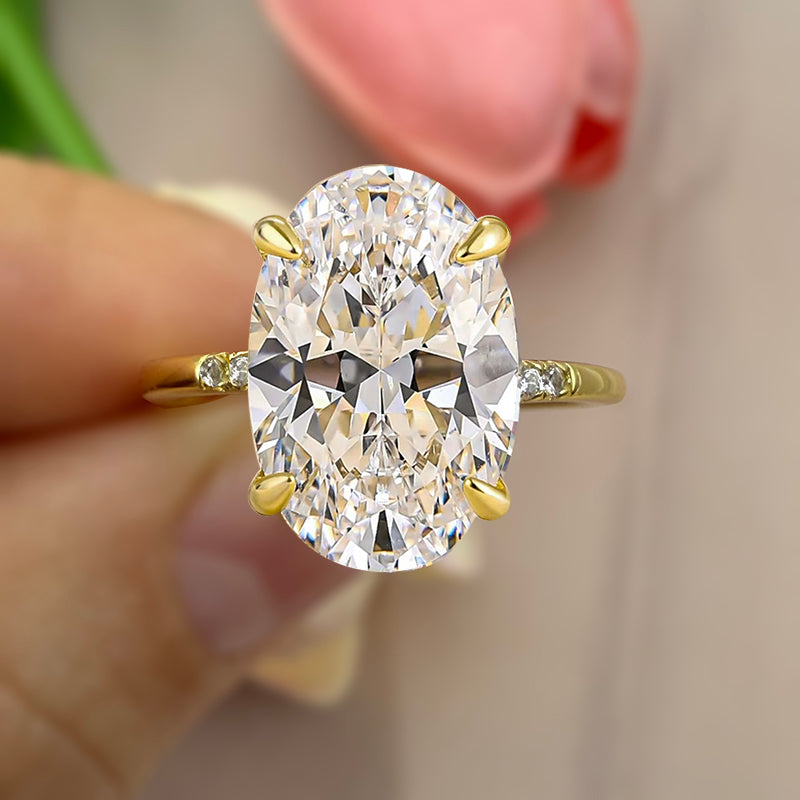 2.5Ct Oval Sona Diamond Gold-Plated Sterling Silver Engagement Ring
