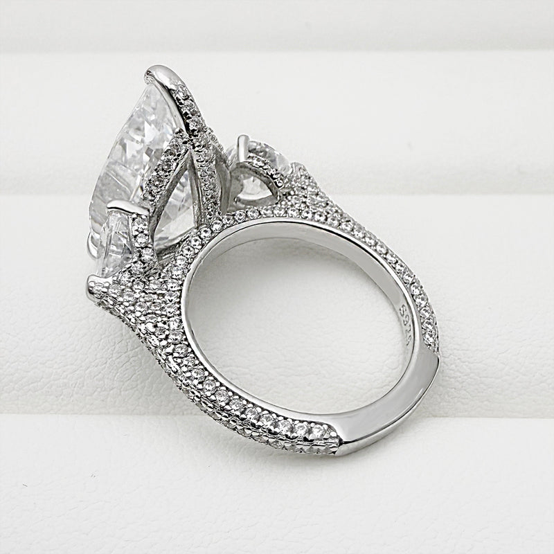 8.0Ct Pear Sona Diamond White Gold-Plated Three Stone Engagement Ring