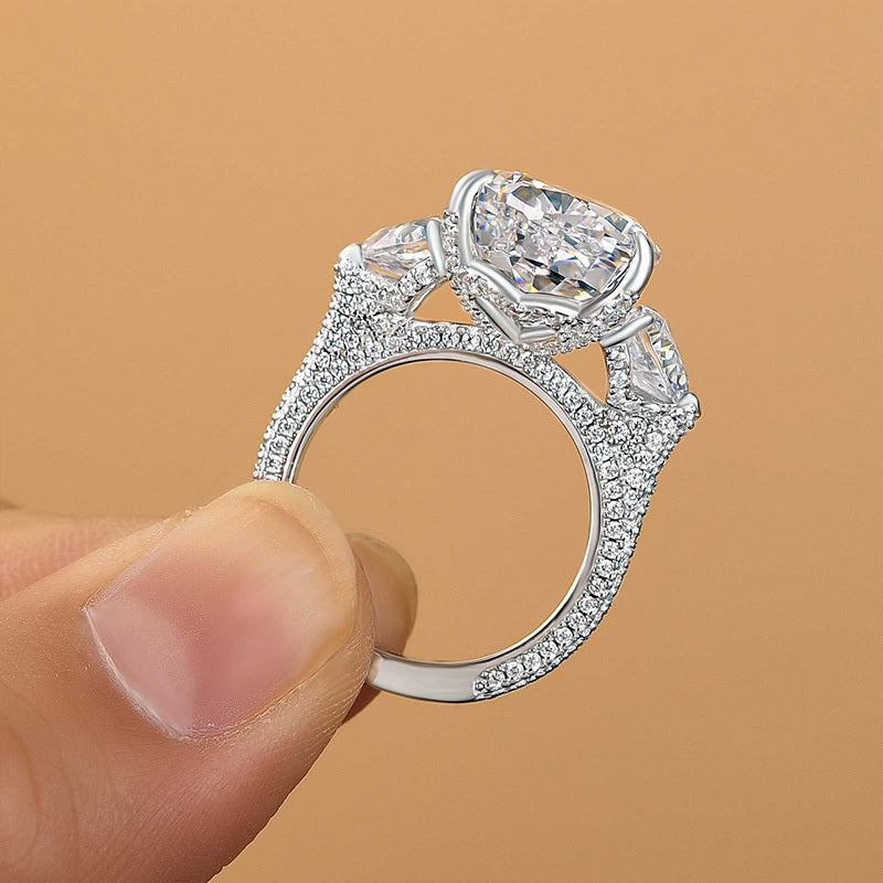 8.0Ct Pear Sona Diamond White Gold-Plated Three Stone Engagement Ring