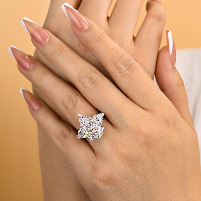 8.0Ct Pear Sona Diamond White Gold-Plated Three Stone Engagement Ring