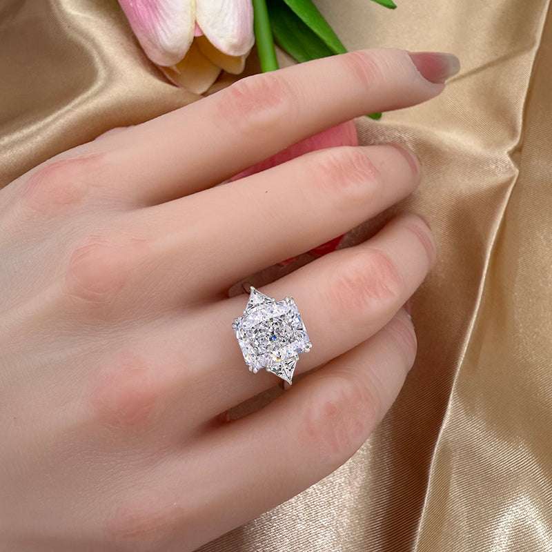 Lovely Radiant Cut Three Stone White Stone Engagement Ring