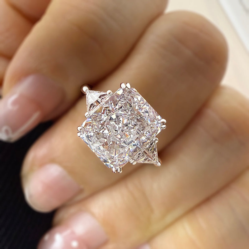 4.0Ct Radiant Cut D-White Sona Diamond Three Stone Ring, White Gold Plated