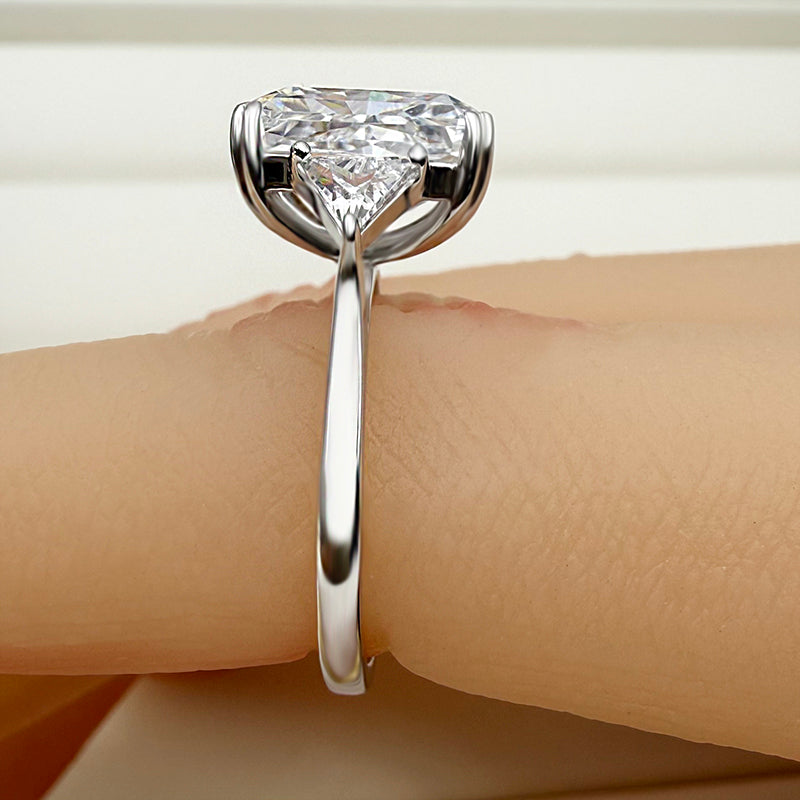 4.0Ct Radiant Cut D-White Sona Diamond Three Stone Ring, White Gold Plated