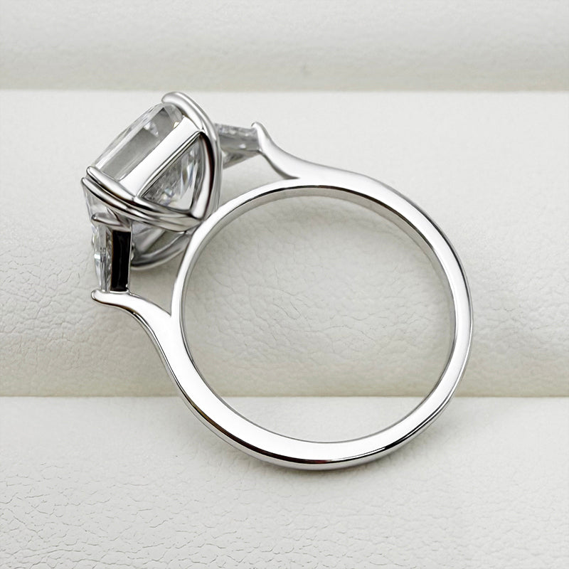 4.0Ct Radiant Cut D-White Sona Diamond Three Stone Ring, White Gold Plated