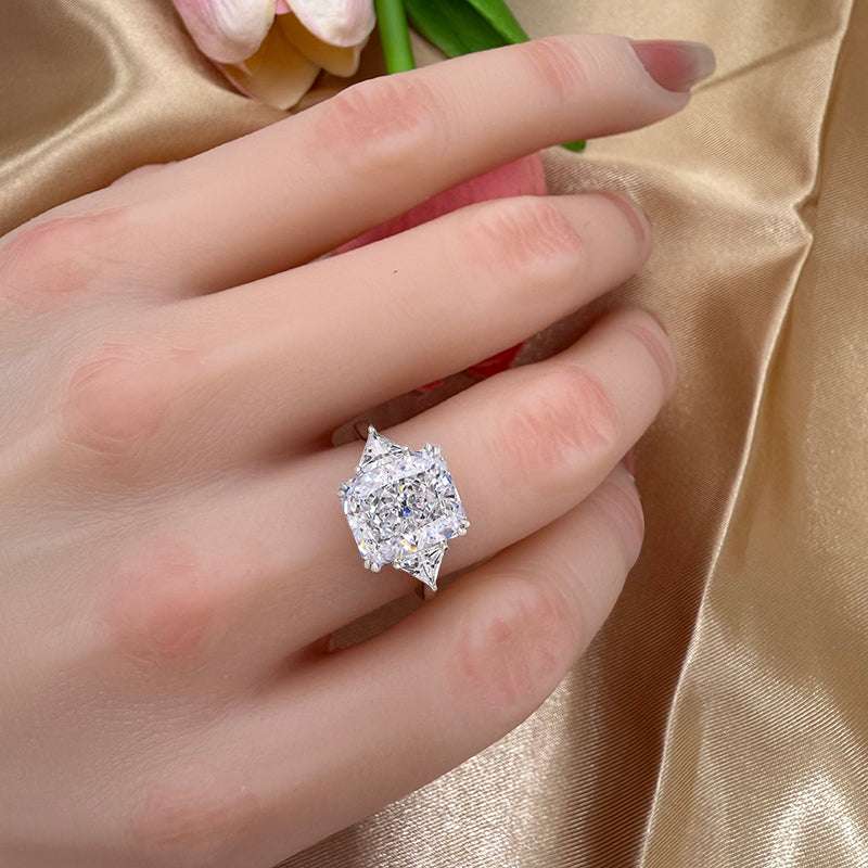 Lovely Radiant Cut Three Stone White Stone Engagement Ring