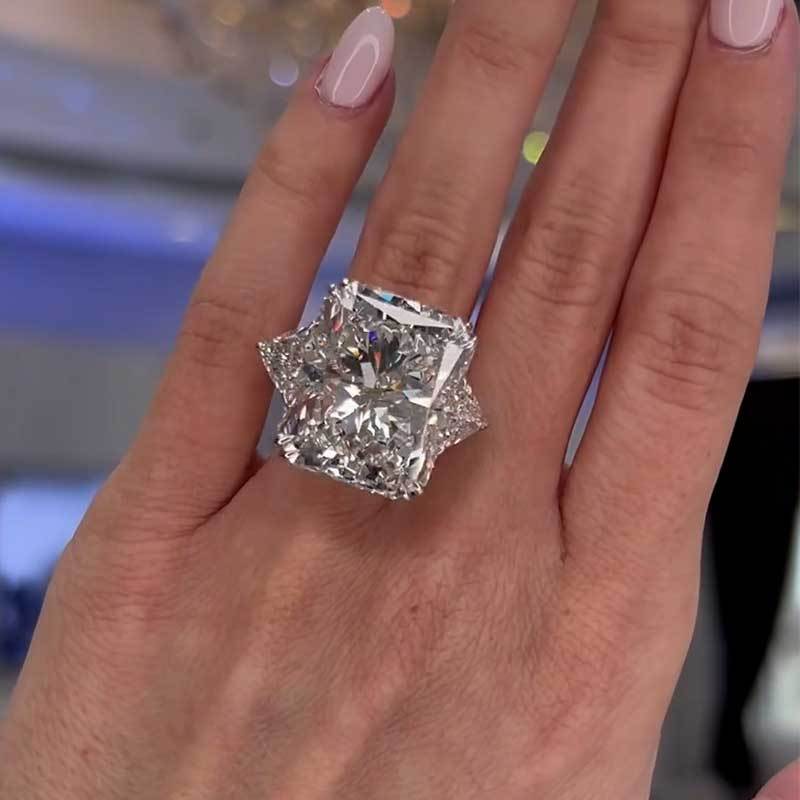 4.0Ct Radiant Cut D-White Sona Diamond Three Stone Ring, White Gold Plated