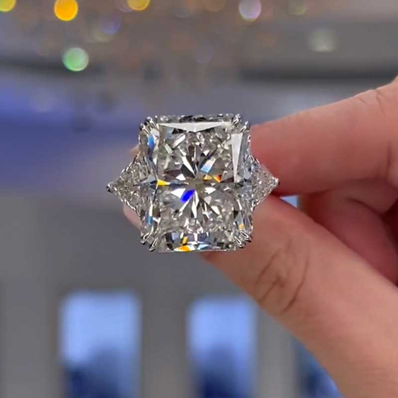 4.0Ct Radiant Cut D-White Sona Diamond Three Stone Ring, White Gold Plated