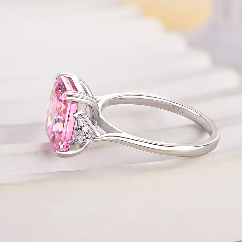 4.0Ct Radiant Pink Sona Diamond White Gold-Plated Three Stone Ring