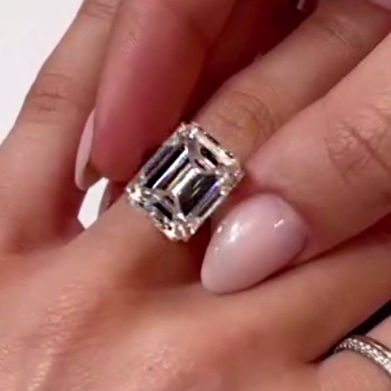 11.5Ct Emerald Sona Diamond White Gold-Plated Double Prong Engagement Ring
