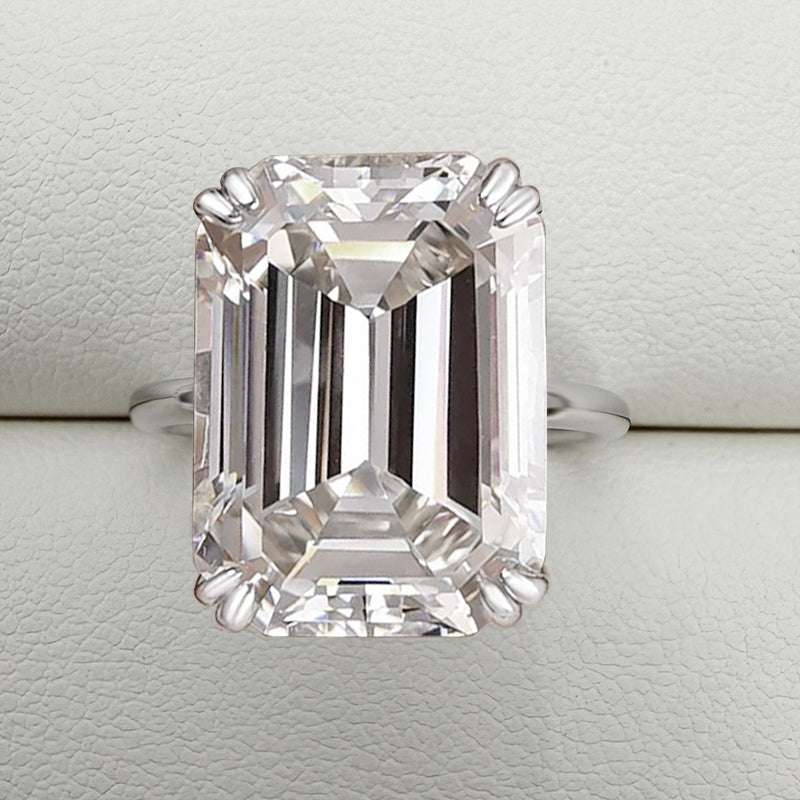 Luxurious Big Emerald Cut Engagement Ring In Sterling Silver