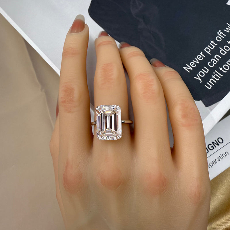 11.5Ct Emerald Sona Diamond White Gold-Plated Double Prong Engagement Ring