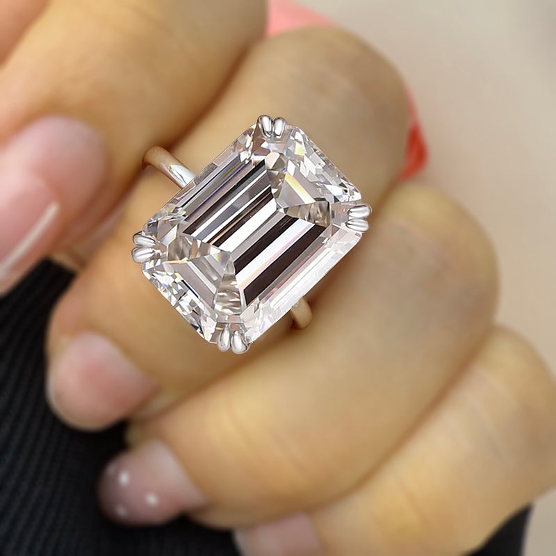11.5Ct Emerald Sona Diamond White Gold-Plated Double Prong Engagement Ring