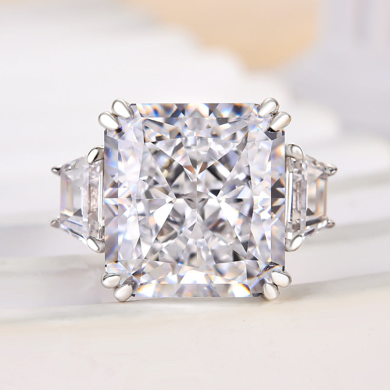 12.0Ct Radiant Sona Diamond White Gold-Plated Three Stone Anniversary Band