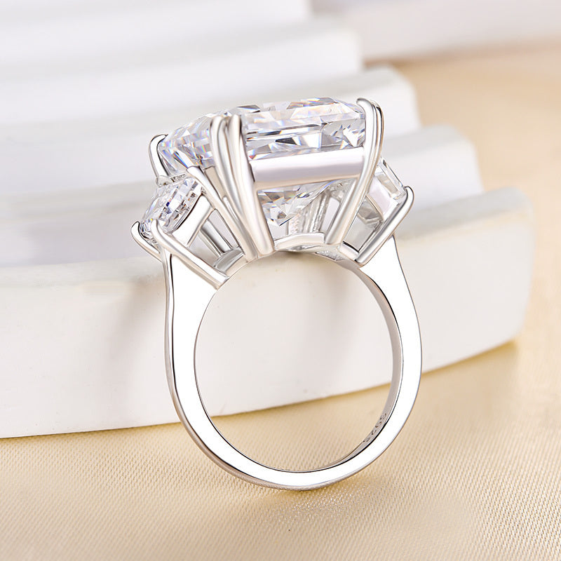 12.0Ct Radiant Sona Diamond White Gold-Plated Three Stone Anniversary Band