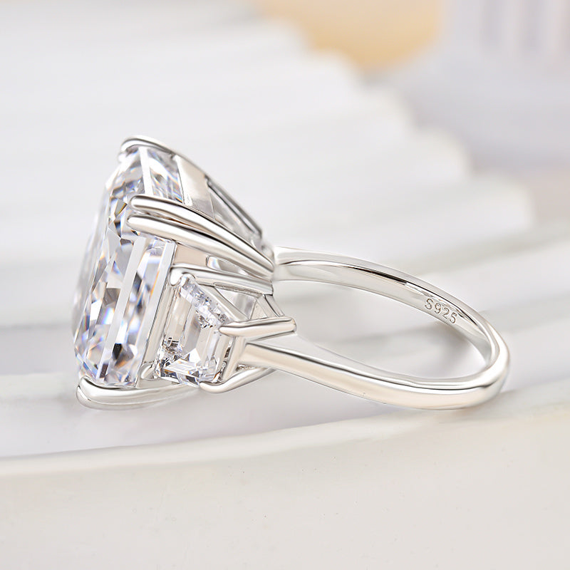 12.0Ct Radiant Sona Diamond White Gold-Plated Three Stone Anniversary Band