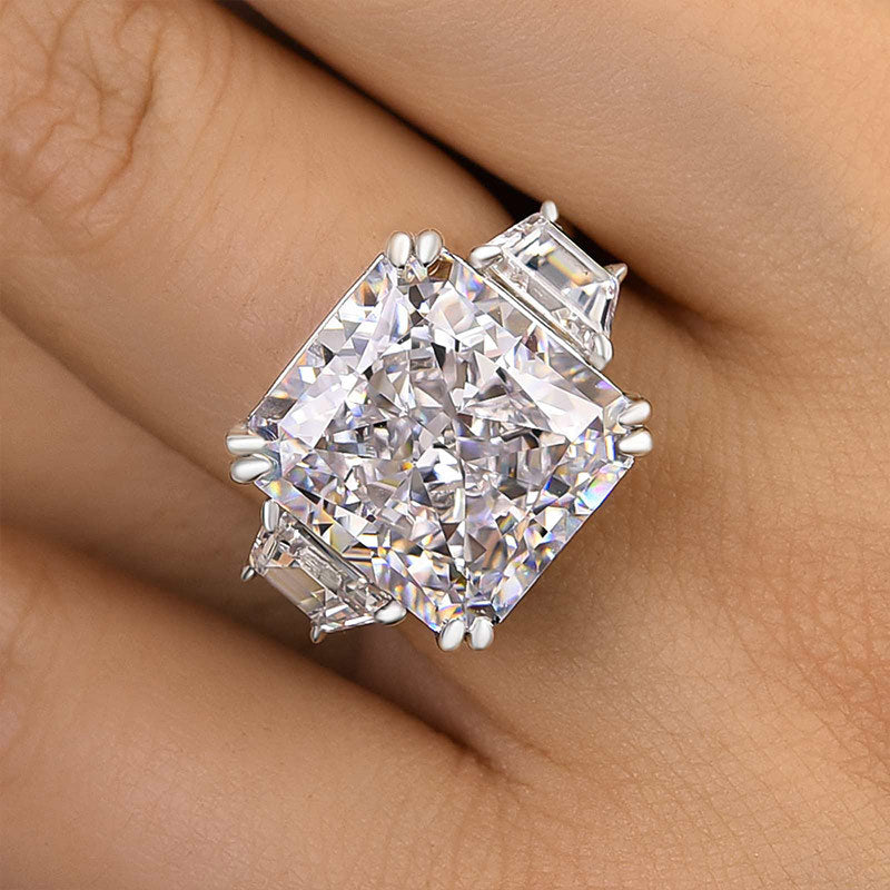 12.0Ct Radiant Sona Diamond White Gold-Plated Three Stone Anniversary Band
