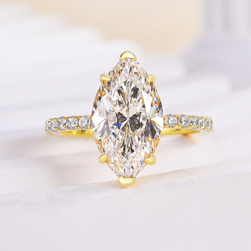 3.5Ct Marquise Sona Diamond White Gold & Gold Plated Sterling Silver Ring