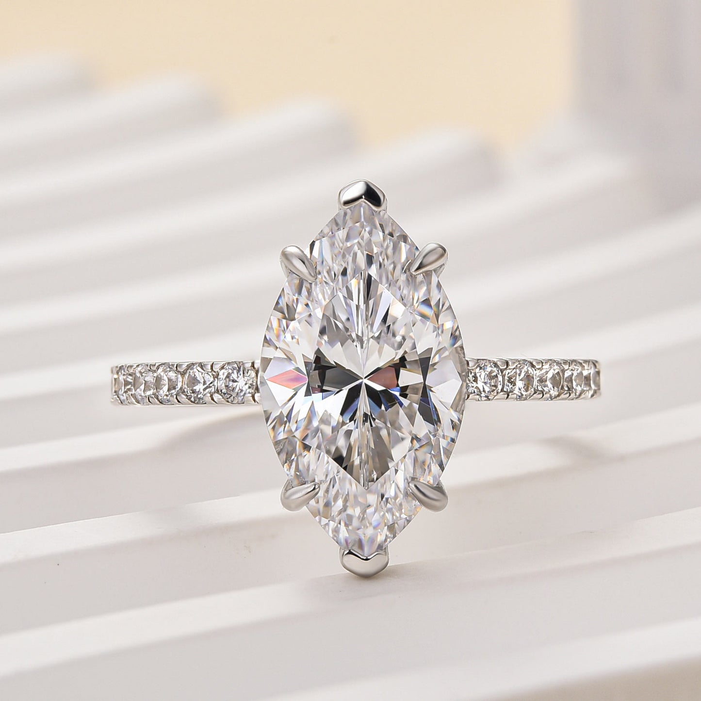 3.5Ct Marquise Sona Diamond White Gold & Gold Plated Sterling Silver Ring