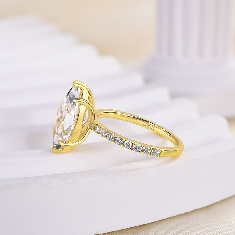3.5Ct Marquise Sona Diamond White Gold & Gold Plated Sterling Silver Ring