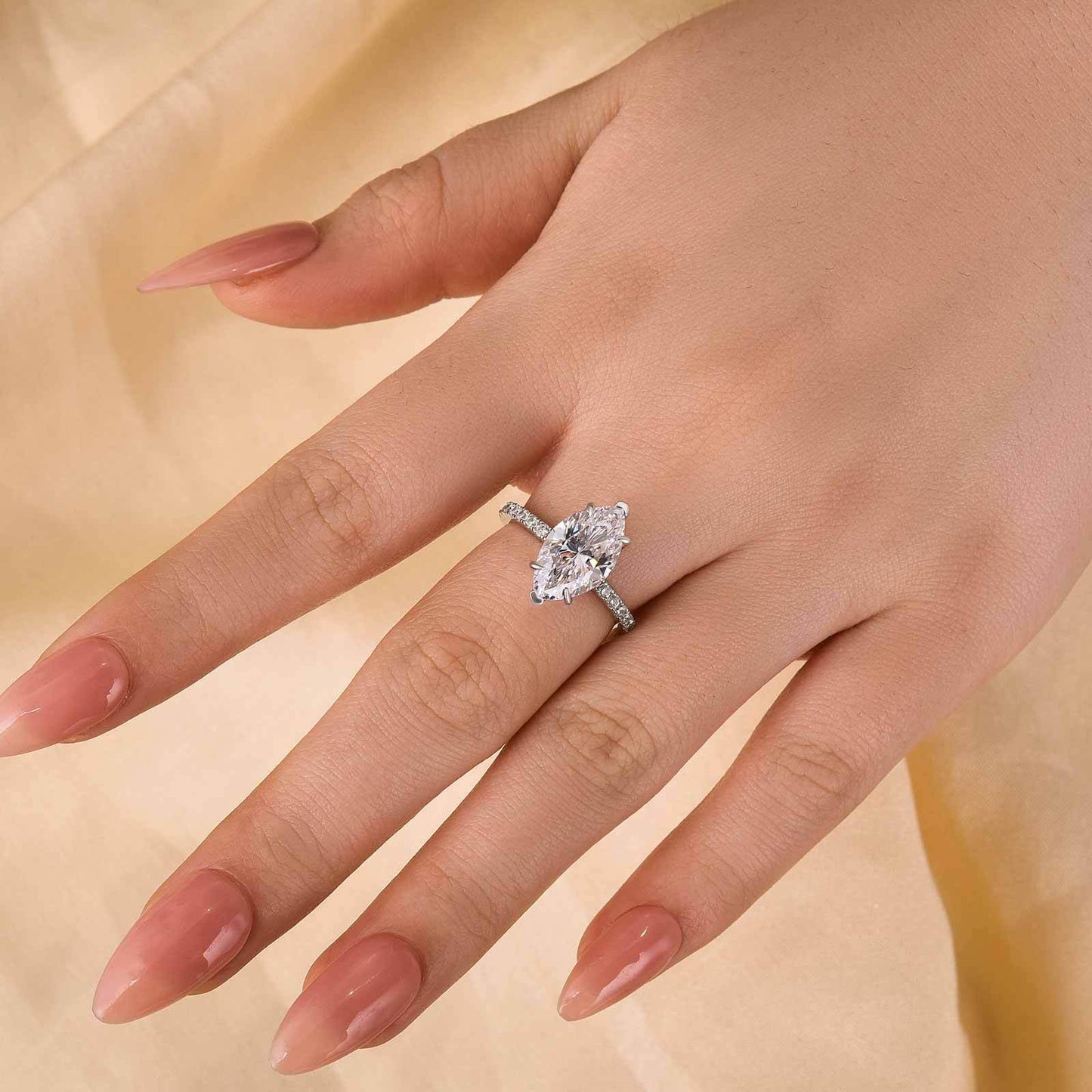 3.5Ct Marquise Sona Diamond White Gold & Gold Plated Sterling Silver Ring