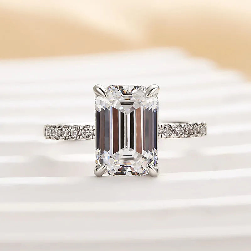 3.3Ct Emerald Sona Diamond White Gold Half-Halo Engagement Ring