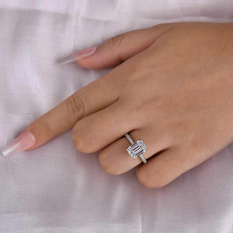 3.3Ct Emerald Sona Diamond White Gold Half-Halo Engagement Ring